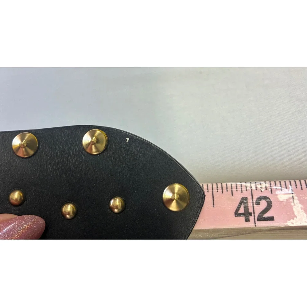 Carlisle Wide Studded Belt Womens M‎ Black Leather Gold Studs Made in Italy